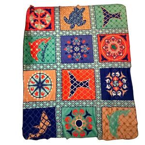 Official SeaWorld Patchwork Fleece Throw Blanket Ocean Sea Turtle Dolphin 50x60